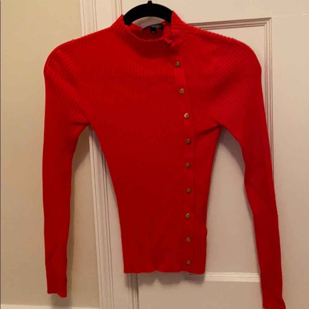 mock neck, red, cropped sweater shirt